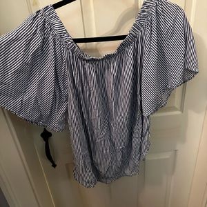 Blue and white Stripped off shoulder shirt. Like new
